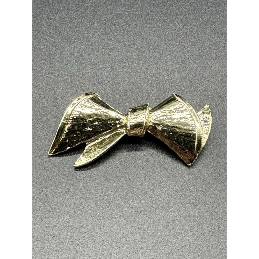 Gold Colored Ribbon Bow Shaped Lapel Pin Brooch